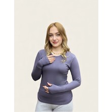 Levamor Kadın Bisiklet Yaka Parmak Geçmeli Detaylı Likralı Pamuklu Body