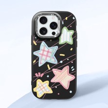 HONTINGA iPhone 16 Pro ile Uyumlu Kılıfı Kamera Korumalı Düşüme Önleyici Basitlik Siyah Yumuşak Silikon Telefon Kılıfı Renkli Yıldız Desenli K4-0247