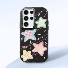 HONTINGA Samsung Galaxy S24 Ultra ile Uyumlu Kılıfı Kamera Korumalı Düşüme Önleyici Basitlik Siyah Yumuşak Silikon Telefon Kılıfı Renkli Yıldız Desenli K4-0247