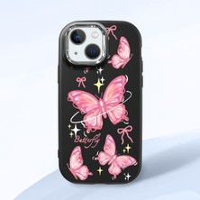 HONTINGA iPhone 13 Mini ile Uyumlu Kılıfı Kamera Korumalı Düşüme Önleyici Basitlik Siyah Yumuşak Silikon Telefon Kılıfı Pembe Kelebek Desenli K4-0256