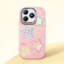 HONTINGA Realme Note 60X ile Uyumlu Kılıfı Kamera Korumalı Düşüme Önleyici Basitlik Pembe Yumuşak Silikon Telefon Kılıfı Renkli Yıldız Desenli K4-0247