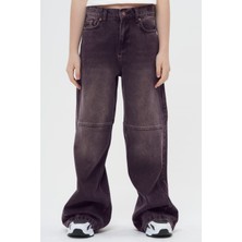 Haykids Unisex Koyu Gri Geniş Paça Dikiş Detaylı Jean Bol Kesim Alt Giyim Kot Pantolon