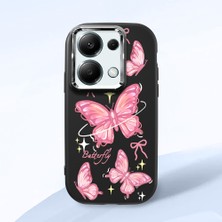 HONTINGA Redmi Note 13 Pro 4g ile Uyumlu Kılıfı Kamera Korumalı Düşüme Önleyici Basitlik Siyah Yumuşak Silikon Telefon Kılıfı Pembe Kelebek Desenli K4-0256