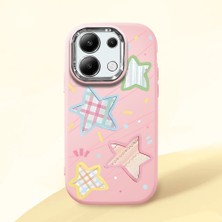 HONTINGA Redmi Note 13 4g ile Uyumlu Kılıfı Kamera Korumalı Düşüme Önleyici Basitlik Pembe Yumuşak Silikon Telefon Kılıfı Renkli Yıldız Desenli K4-0247