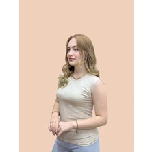 Levamor Kadın Sıfır Kollu Bisiklet Yaka Likralı Pamuklu Body