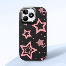 HONTINGA Realme C53 ile Uyumlu Kılıfı Kamera Korumalı Düşüme Önleyici Basitlik Siyah Yumuşak Silikon Telefon Kılıfı Renkli Yıldızlar Desenli K4-0232