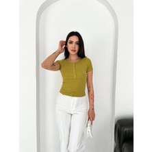 Piove Düğmeli Ribana Crop Bluz – Brown Elegance