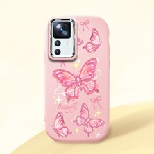 HONTINGA Xiaomi Mi 12T ile Uyumlu Kılıfı Kamera Korumalı Düşüme Önleyici Basitlik Pembe Yumuşak Silikon Telefon Kılıfı Pembe Kelebek Desenli K4-0256