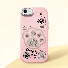 HONTINGA iPhone 7 ile Uyumlu Kılıfı Kamera Korumalı Düşüme Önleyici Basitlik Pembe Yumuşak Silikon Telefon Kılıfı Köpek Desenli K4-0233