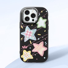 HONTINGA iPhone 15 Pro Max ile Uyumlu Kılıfı Kamera Korumalı Düşüme Önleyici Basitlik Siyah Yumuşak Silikon Telefon Kılıfı Renkli Yıldız Desenli K4-0247