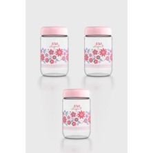 Renga Flora Desenli 660 ml 3'lü Cam Kavanoz Seti 132079 Pudra