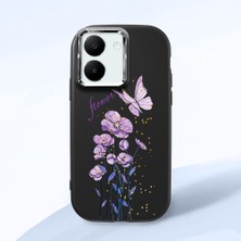 HONTINGA Vivo Y27 ile Uyumlu Kılıfı Kamera Korumalı Düşüme Önleyici Basitlik Siyah Yumuşak Silikon Telefon Kılıfı Mor Kelebek Desenli K4-0244