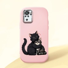 HONTINGA Redmi Note 10S ile Uyumlu Kılıfı Kamera Korumalı Düşüme Önleyici Basitlik Pembe Yumuşak Silikon Telefon Kılıfı Kedi Desenli K4-0235