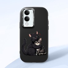 HONTINGA Vivo Y04 ile Uyumlu Kılıfı Kamera Korumalı Düşüme Önleyici Basitlik Siyah Yumuşak Silikon Telefon Kılıfı Kedi Desenli K4-0235