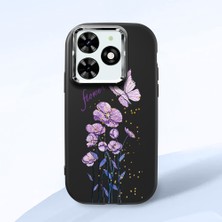 HONTINGA Tecno Spark 20C ile Uyumlu Kılıfı Kamera Korumalı Düşüme Önleyici Basitlik Siyah Yumuşak Silikon Telefon Kılıfı Mor Kelebek Desenli K4-0244