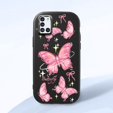 HONTINGA Samsung Galaxy A31 ile Uyumlu Kılıfı Kamera Korumalı Düşüme Önleyici Basitlik Siyah Yumuşak Silikon Telefon Kılıfı Pembe Kelebek Desenli K4-0256