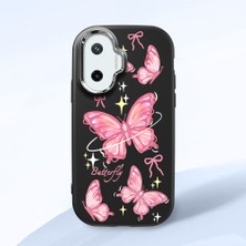 HONTINGA Xiaomi Poco F7 ile Uyumlu Kılıfı Kamera Korumalı Düşüme Önleyici Basitlik Siyah Yumuşak Silikon Telefon Kılıfı Pembe Kelebek Desenli K4-0256