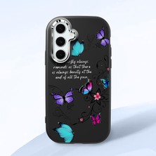 HONTINGA Samsung Galaxy S24 Fe ile Uyumlu Kılıfı Kamera Korumalı Düşüme Önleyici Basitlik Siyah Yumuşak Silikon Telefon Kılıfı Kelebek Desenli K4-0243