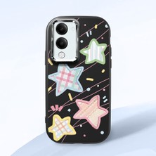 HONTINGA Vivo Y04 ile Uyumlu Kılıfı Kamera Korumalı Düşüme Önleyici Basitlik Siyah Yumuşak Silikon Telefon Kılıfı Renkli Yıldız Desenli K4-0247
