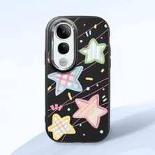 HONTINGA Vivo V50 Lite ile Uyumlu Kılıfı Kamera Korumalı Düşüme Önleyici Basitlik Siyah Yumuşak Silikon Telefon Kılıfı Renkli Yıldız Desenli K4-0247