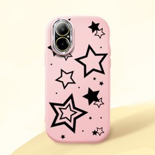 HONTINGA Realme C67 ile Uyumlu Kılıfı Kamera Korumalı Düşüme Önleyici Basitlik Pembe Yumuşak Silikon Telefon Kılıfı Siyah Yıldız Desenli K4-0245