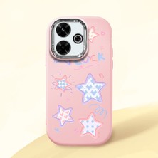 HONTINGA Xiaomi Redmi 13X ile Uyumlu Kılıfı Kamera Korumalı Düşüme Önleyici Basitlik Pembe Yumuşak Silikon Telefon Kılıfı Renkli Yıldızlar Desenli K4-0248