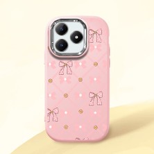 HONTINGA Realme C61 ile Uyumlu Kılıfı Kamera Korumalı Düşüme Önleyici Basitlik Pembe Yumuşak Silikon Telefon Kılıfı Küçük Fiyonk Desenli K4-0252