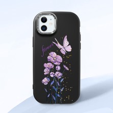 HONTINGA iPhone 12 Mini ile Uyumlu Kılıfı Kamera Korumalı Düşüme Önleyici Basitlik Siyah Yumuşak Silikon Telefon Kılıfı Mor Kelebek Desenli K4-0244