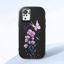 HONTINGA Redmi Note 10S ile Uyumlu Kılıfı Kamera Korumalı Düşüme Önleyici Basitlik Siyah Yumuşak Silikon Telefon Kılıfı Mor Kelebek Desenli K4-0244