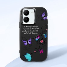 HONTINGA Vivo Y27 ile Uyumlu Kılıfı Kamera Korumalı Düşüme Önleyici Basitlik Siyah Yumuşak Silikon Telefon Kılıfı Kelebek Desenli K4-0243