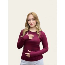 Levamor Kadın Bisiklet Yaka Parmak Geçmeli Detaylı Likralı Pamuklu Body