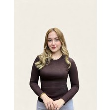 Levamor Kadın Bisiklet Yaka Uzun Kollu Likralı Pamuklu Body