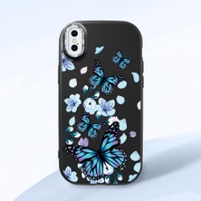 HONTINGA iPhone Xs ile Uyumlu Kılıfı Kamera Korumalı Düşüme Önleyici Basitlik Siyah Yumuşak Silikon Telefon Kılıfı Mavi Kelebek Desenli K4-0230
