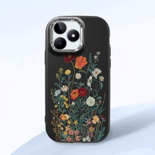 HONTINGA Realme Note 50 ile Uyumlu Kılıfı Kamera Korumalı Düşüme Önleyici Basitlik Siyah Yumuşak Silikon Telefon Kılıfı Çiçek Desenli K4-0242