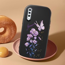 HONTINGA Samsung Galaxy A50 ile Uyumlu Kılıfı Kamera Korumalı Düşüme Önleyici Basitlik Siyah Yumuşak Silikon Telefon Kılıfı Mor Kelebek Desenli K4-0244