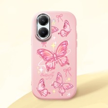 HONTINGA Poco X7 Pro ile Uyumlu Kılıfı Kamera Korumalı Düşüme Önleyici Basitlik Pembe Yumuşak Silikon Telefon Kılıfı Pembe Kelebek Desenli K4-0256