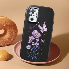 HONTINGA Xiaomi Redmi Note 10 Pro ile Uyumlu Kılıfı Kamera Korumalı Düşüme Önleyici Basitlik Siyah Yumuşak Silikon Telefon Kılıfı Mor Kelebek Desenli K4-0244