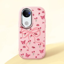 HONTINGA Vivo V50 ile Uyumlu Kılıfı Kamera Korumalı Düşüme Önleyici Basitlik Pembe Yumuşak Silikon Telefon Kılıfı Fiyonk Desenli K4-0253