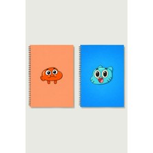 Black-One Darwin Temalı 2'li Set Kareli-Çizgili A5 Metal Spiralli Kalın Bristol Kapak 50 Yp 100 Say. A5 Defter