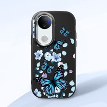 HONTINGA Vivo V50 ile Uyumlu Kılıfı Kamera Korumalı Düşüme Önleyici Basitlik Siyah Yumuşak Silikon Telefon Kılıfı Mavi Kelebek Desenli K4-0230