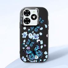 HONTINGA Tecno Spark Go 2024 ile Uyumlu Kılıfı Kamera Korumalı Düşüme Önleyici Basitlik Siyah Yumuşak Silikon Telefon Kılıfı Mavi Kelebek Desenli K4-0230
