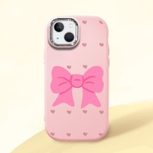 HONTINGA iPhone 13 ile Uyumlu Kılıfı Kamera Korumalı Düşüme Önleyici Basitlik Pembe Yumuşak Silikon Telefon Kılıfı Fiyonk Desenli K4-0259