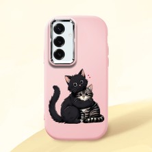 HONTINGA Samsung Galaxy S25 Plus ile Uyumlu Kılıfı Kamera Korumalı Düşüme Önleyici Basitlik Pembe Yumuşak Silikon Telefon Kılıfı Kedi Desenli K4-0235