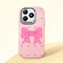 HONTINGA Realme C61 ile Uyumlu Kılıfı Kamera Korumalı Düşüme Önleyici Basitlik Pembe Yumuşak Silikon Telefon Kılıfı Fiyonk Desenli K4-0259