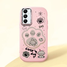 HONTINGA Samsung Galaxy A05S ile Uyumlu Kılıfı Kamera Korumalı Düşüme Önleyici Basitlik Pembe Yumuşak Silikon Telefon Kılıfı Köpek Desenli K4-0233