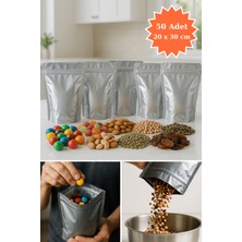 Plas+Plus Kilitli Metalize Doypack Kahve Kuruyemiş Bakliyat Kedi Köpek Kuş Yemi Saklama Torbası 20X30 cm 50LI