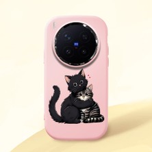 HONTINGA Vivo X300 Pro ile Uyumlu Kılıfı Kamera Korumalı Düşüme Önleyici Basitlik Pembe Yumuşak Silikon Telefon Kılıfı Kedi Desenli K4-0235