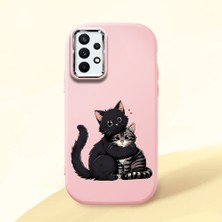 HONTINGA Samsung Galaxy A32 ile Uyumlu Kılıfı Kamera Korumalı Düşüme Önleyici Basitlik Pembe Yumuşak Silikon Telefon Kılıfı Kedi Desenli K4-0235