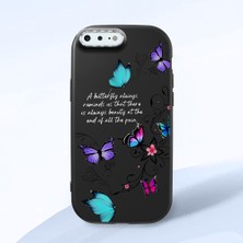 HONTINGA iPhone 8 Plus ile Uyumlu Kılıfı Kamera Korumalı Düşüme Önleyici Basitlik Siyah Yumuşak Silikon Telefon Kılıfı Kelebek Desenli K4-0243