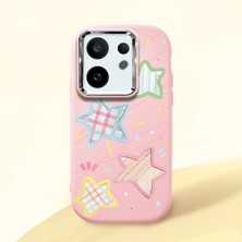 HONTINGA Vivo X200 Fe ile Uyumlu Kılıfı Kamera Korumalı Düşüme Önleyici Basitlik Pembe Yumuşak Silikon Telefon Kılıfı Renkli Yıldız Desenli K4-0247